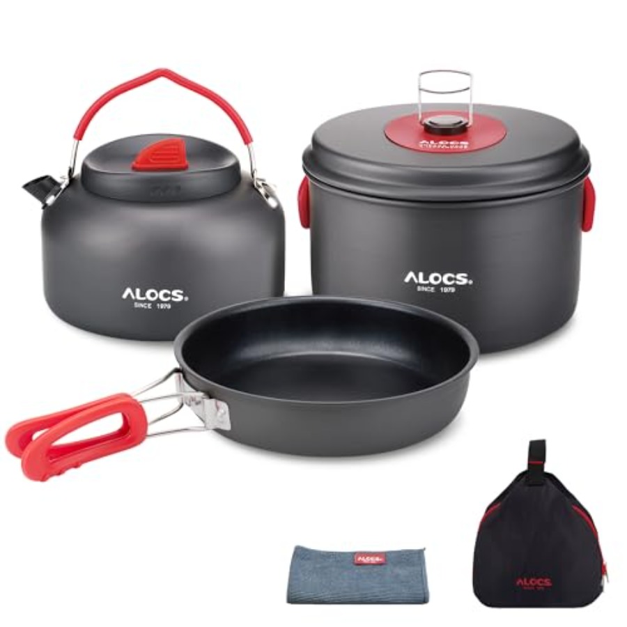 Camping Hiking Cooking - 軽量キャンプ用調理器具セット、ポータブルキャリーバッグ付き - ステンレス製アウトドアバックパッキング、ハイキング、ピクニック用調理器具