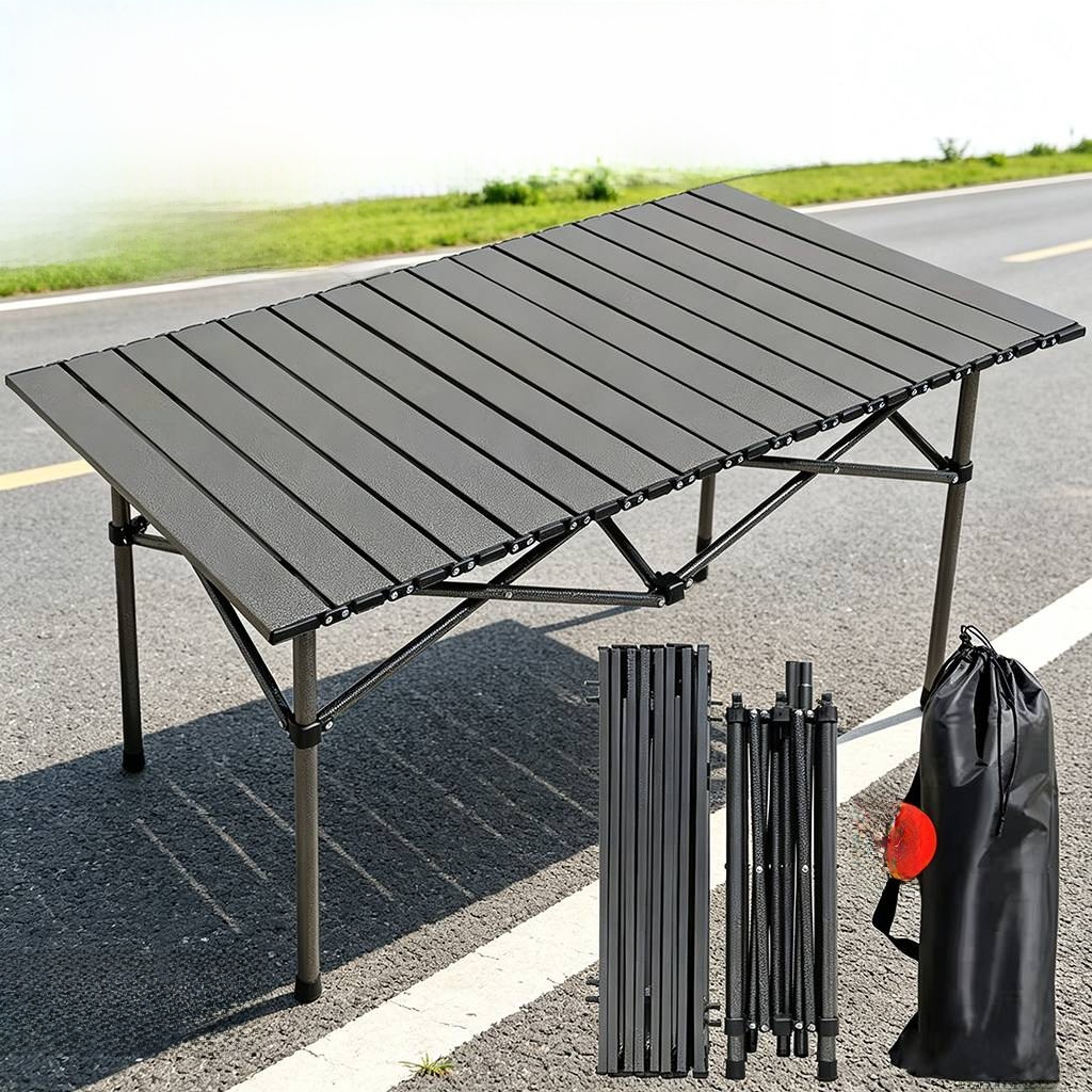 Camping Cooking Table - ポータブル屋外キャンプピクニックテーブル エッグロール 長方形 四脚椅子セット BBQレジャー用品 折りたたみ式屋外家具