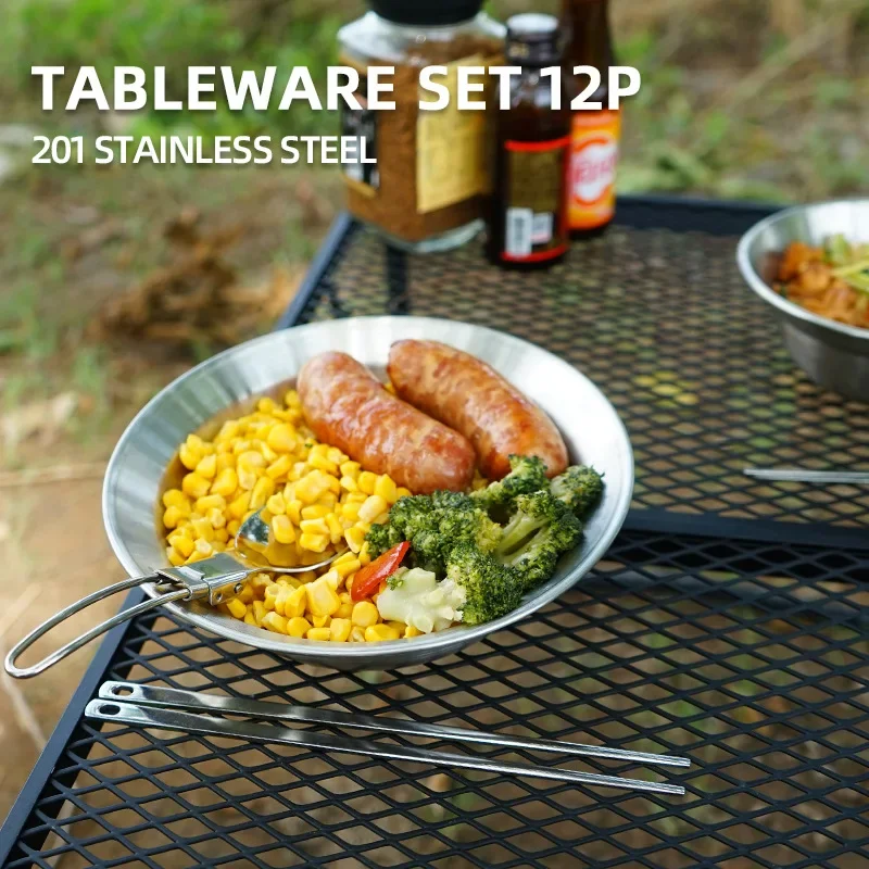 12個入りポータブルアウトドア食器セット キャンプ、自走車ツ - Camping Cooking Dining Set のレビューと価格