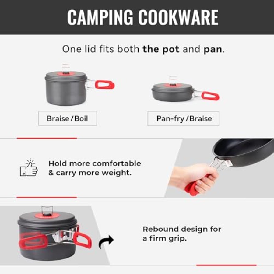 軽量キャンプ用調理器具セット、ポータブルキャリーバッグ付き  - Camping Hiking Cooking のレビューと価格