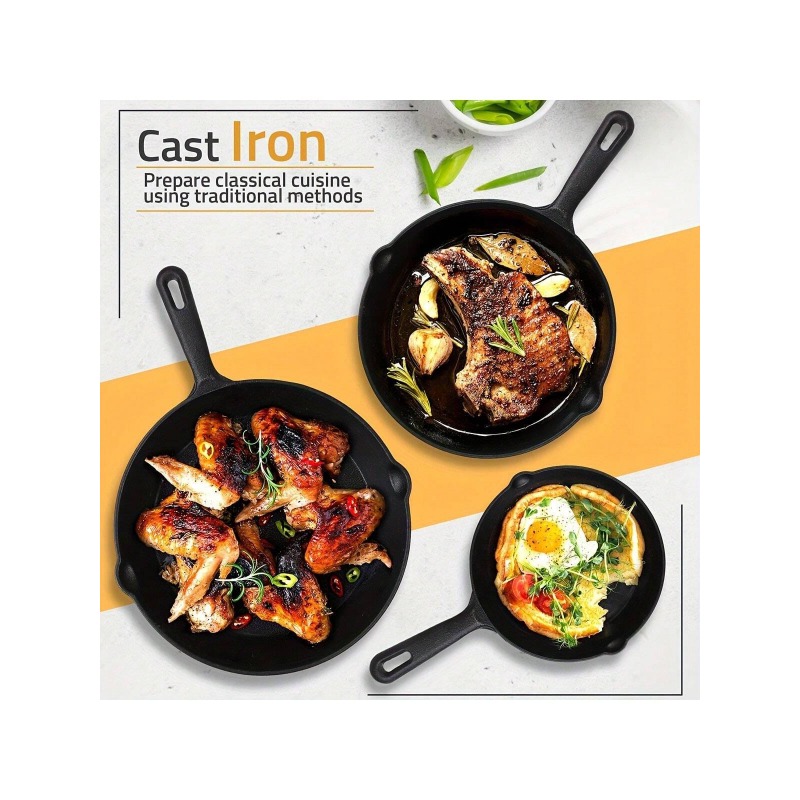 黒色の3/4/5個入り鋳鉄製フライパン、油切り口付き、オーブ - Quality Camping Cooking Set のレビューと価格