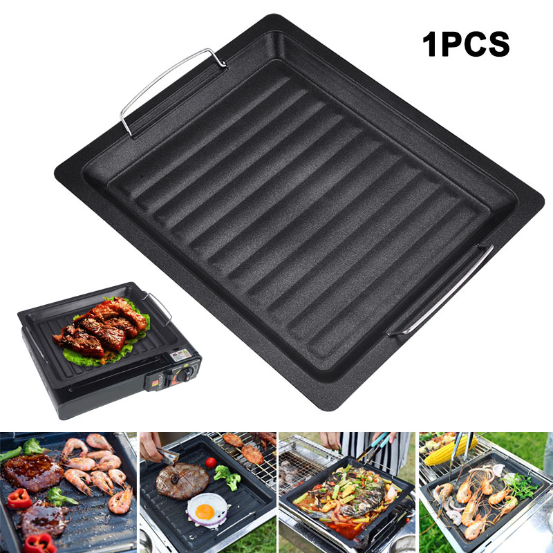 屋外用厚い四角グリルパン 2つのハンドル付き ポータブルノン - Camping Hiking Cooking のレビューと価格