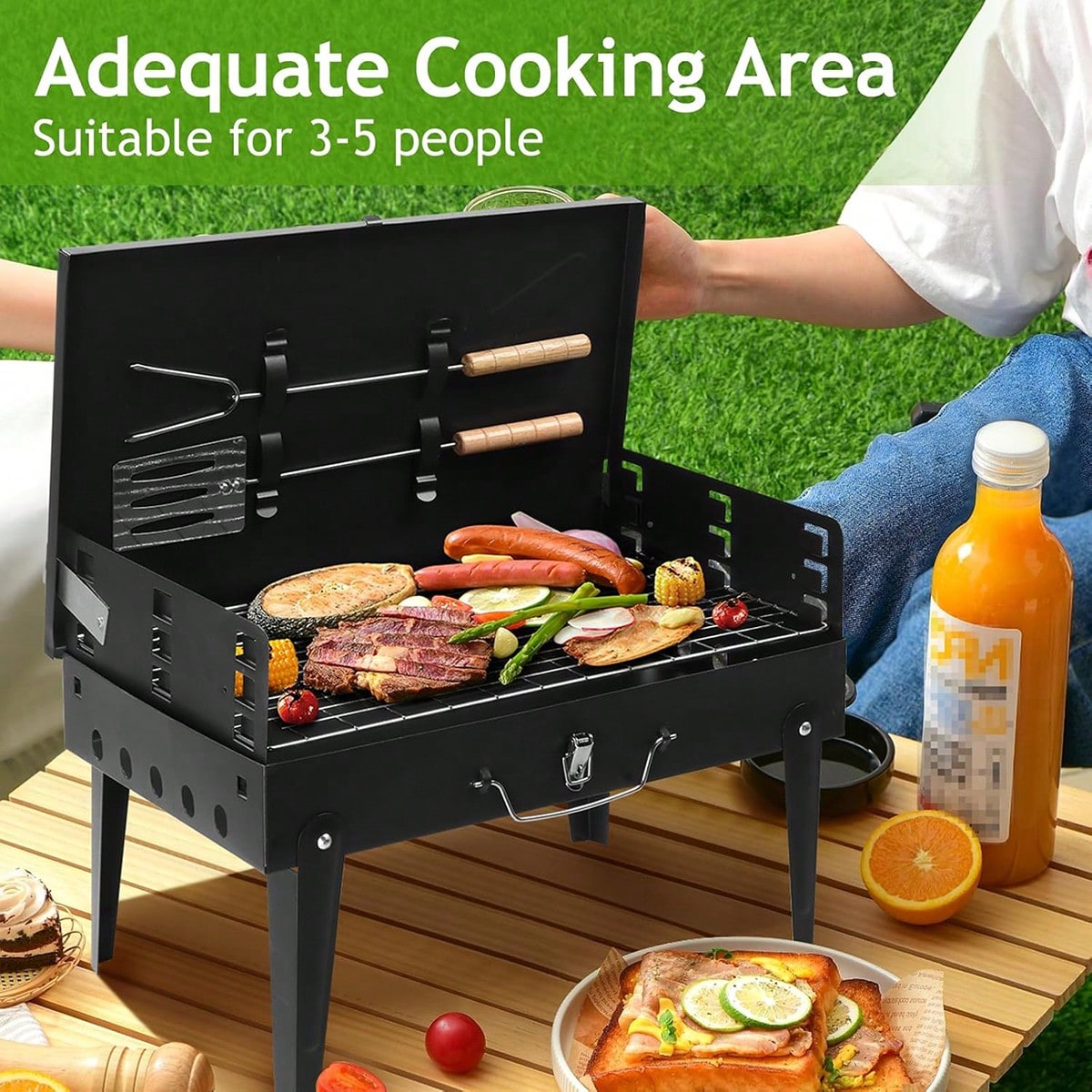 小型の携帯用炭火焼きグリル1台。折りたたみ式で、バーベキュー - Camping Hiking Cooking のレビューと価格
