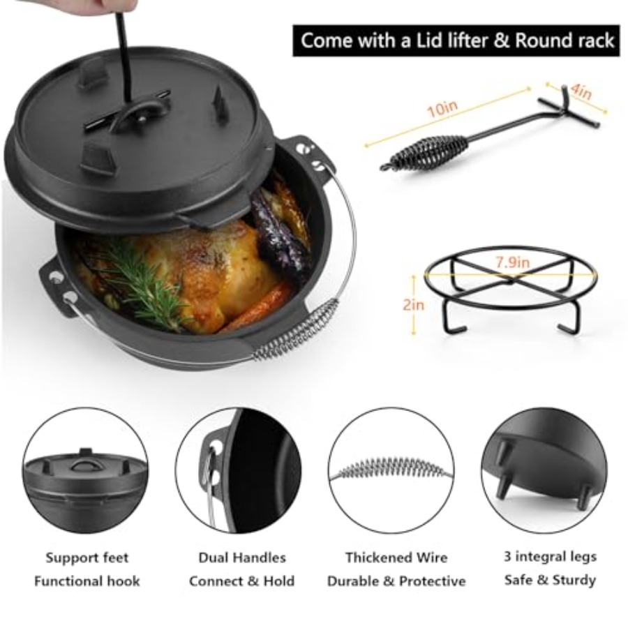 7クォート鋳鉄製ダッチオーブン、大型2in1キャンプ用プレシ - Camp Dutch Oven Cast のレビューと価格